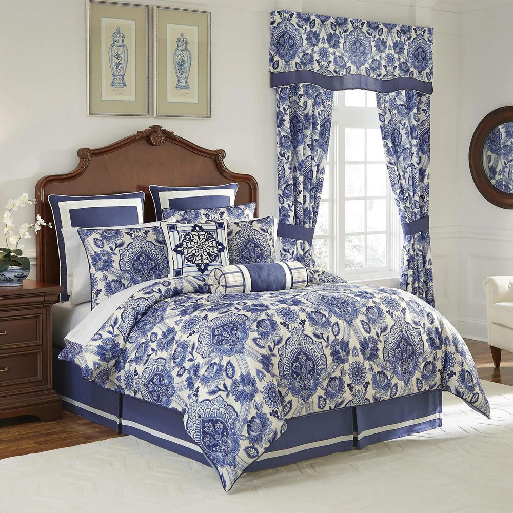 Croscill Home Leland 4 Piece California King Comforter Set In Blue And Ivory California King Comforter Set, Croscill Bedding California King