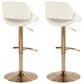 LumiSource Fabrico Swivel Adjustable Bar Stool with Cream Noise Fabric Upholstery and Rounded T Footrest in Gold (Set of 2), , large