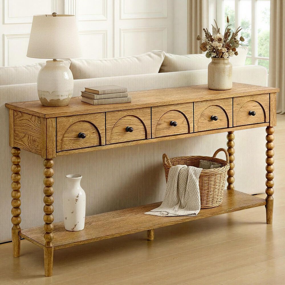 Forma &amp; Co Turn Wood Sofa Table with Spindle Legs in Prairie Oak, , large