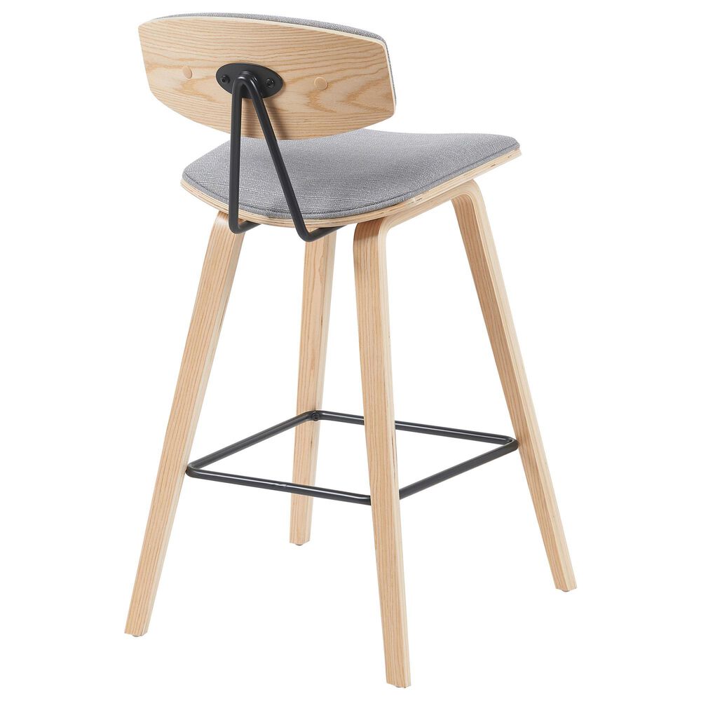 Armen Living Fox Bar Height Stool with Gray Upholstery in Patterned Oak, , large