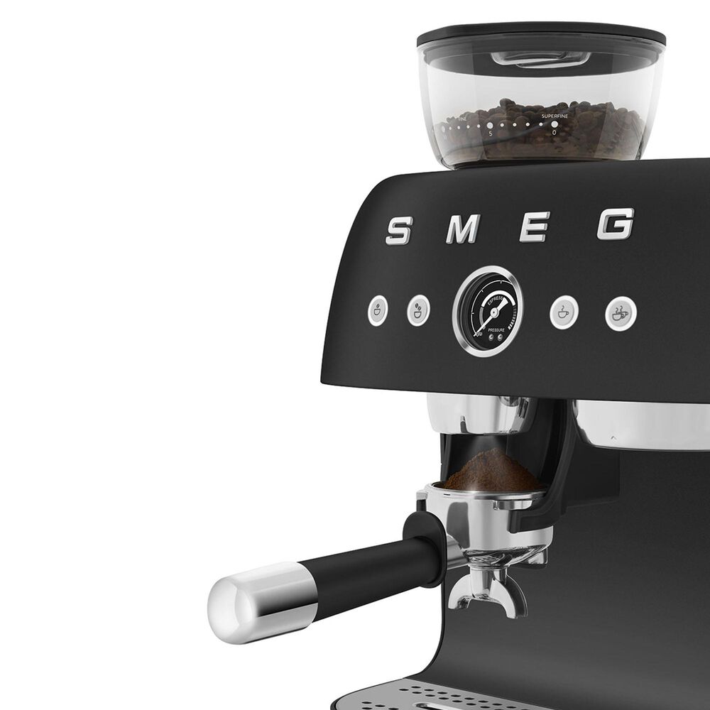 SMEG Espresso Manual Coffee Machine with Grinder in Matte Black, , large