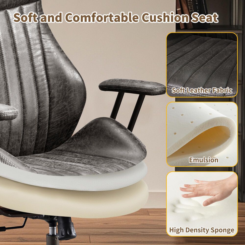 HOMLUX High Back Ergonomic Office Chair with Suede Leather in Gray, , large