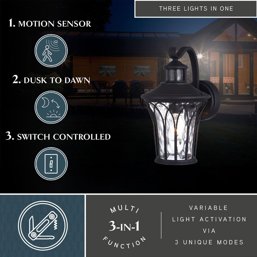 Vaxcel Abigail 1-Light Outdoor Motion Sensor Wall Sconce in Textured Black, , large