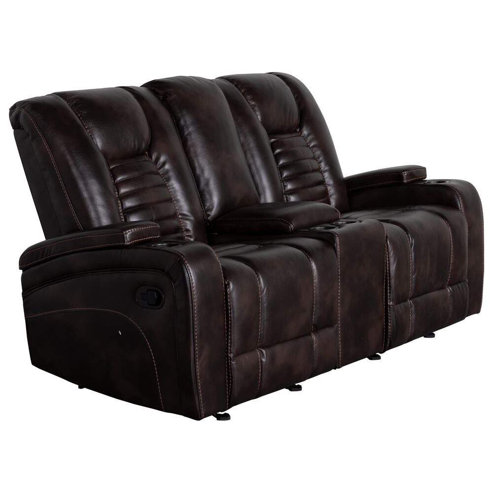 Oxford Furniture Dual Manual Reclining Gliding Loveseat with Console in Bolero Coffee, , large