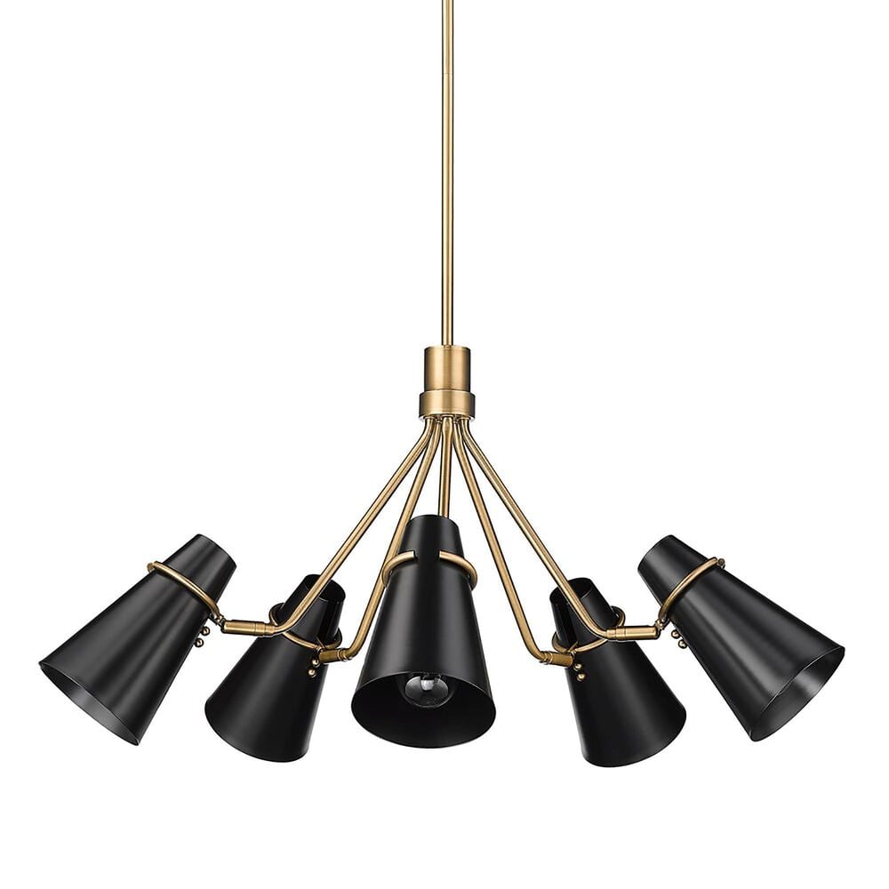 Golden Lighting Reeva 5-Light Chandelier with Black Shade in Modern Brass, , large