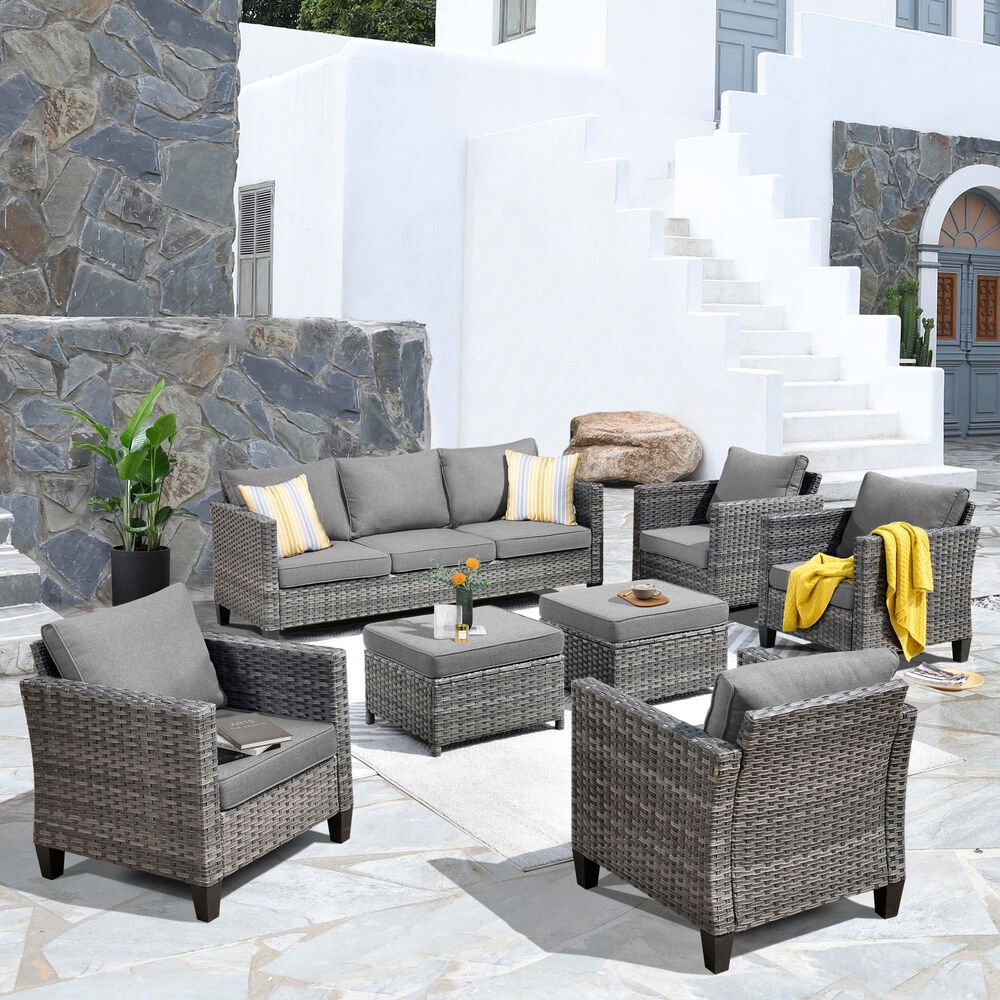 HOMLUX 7-Piece Rattan Sectional Set in  Dark Gray, , large