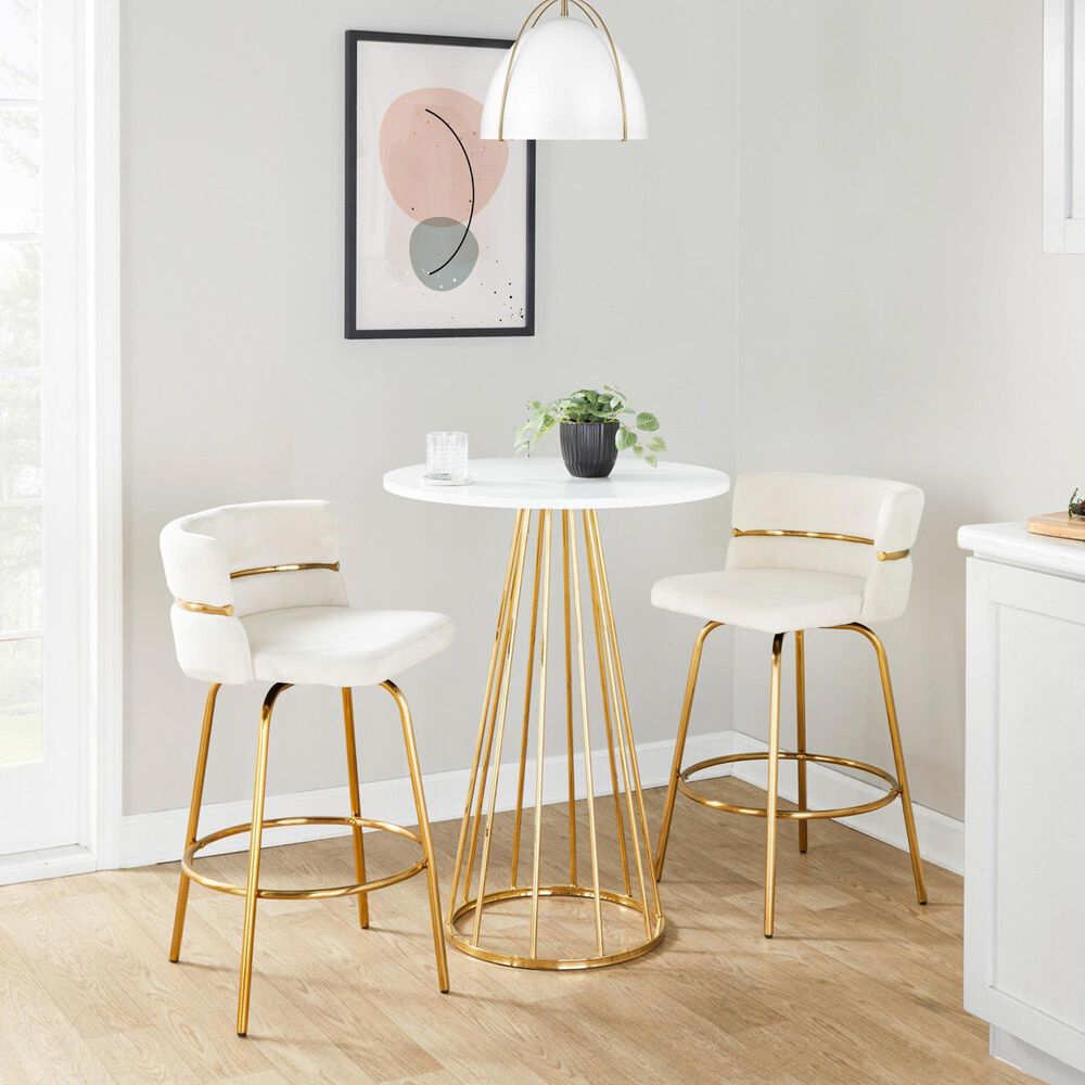 LumiSource Cinch 26" Swivel Counter Stool with Cream Upholstery in Gold (Set of 2), , large