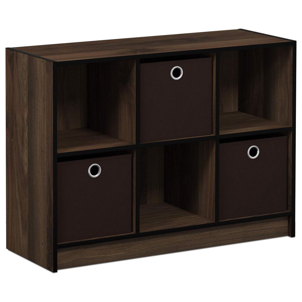 HOMLUX 6-Cube Bookshelf Bookcase with Storage Bins in Columbia Walnut, , large