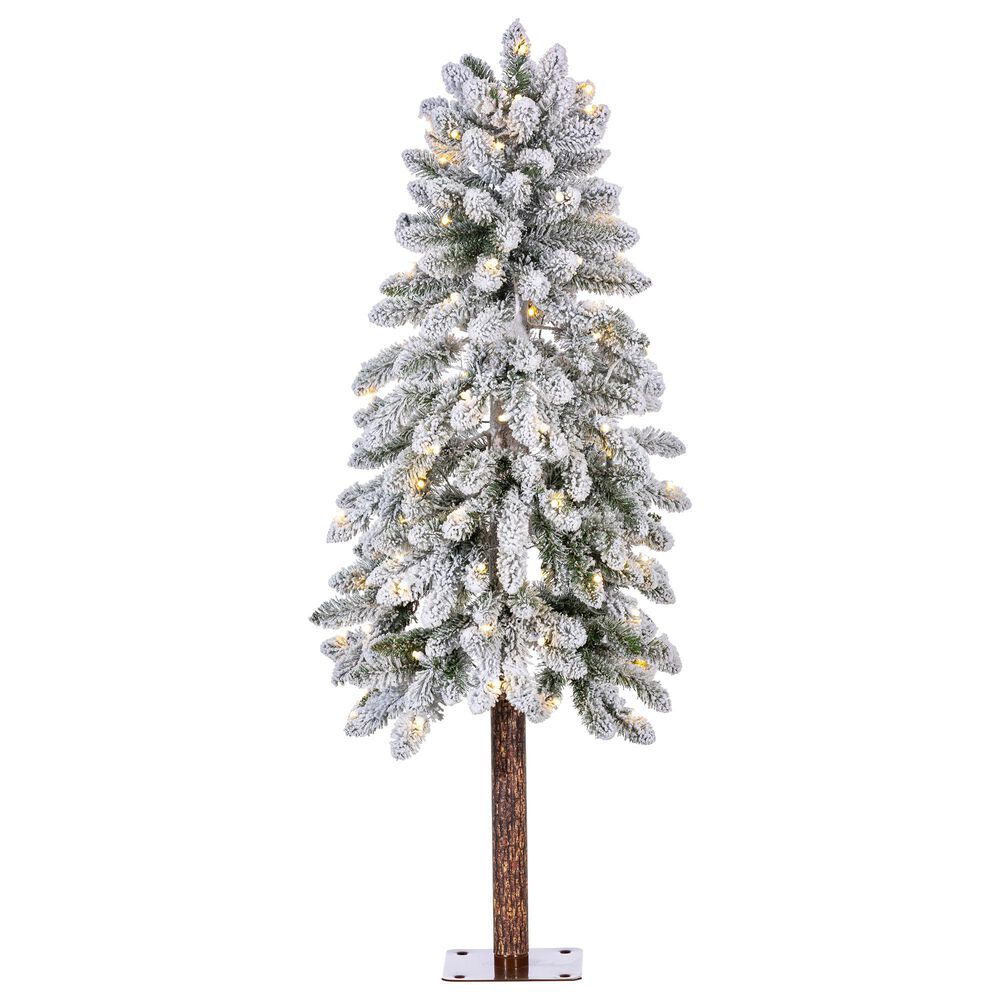 The Gerson Company 4.5" Heavy Flocked Christmas Alpine Tree in Green, , large