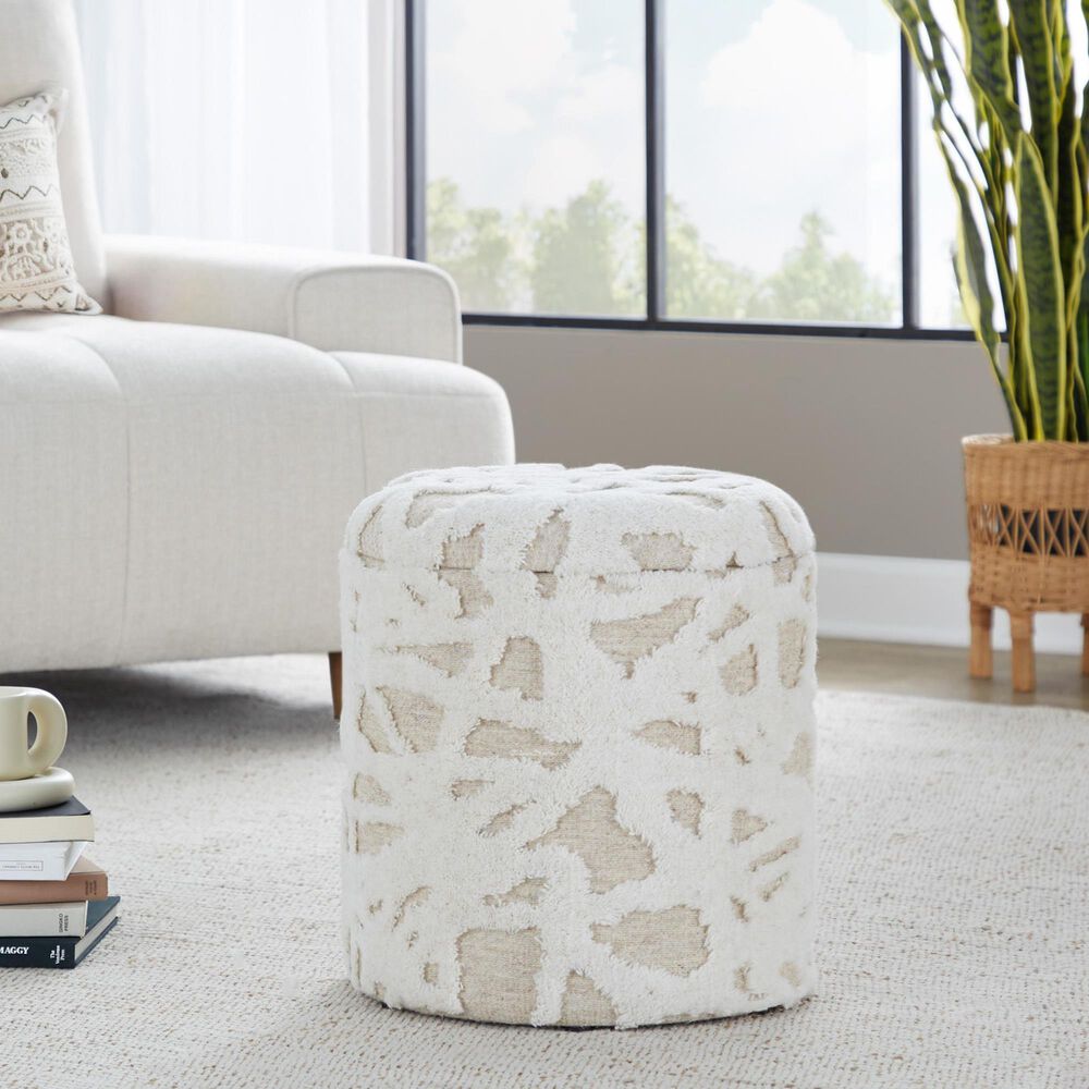 LumiSource Tahoe 18" Shag Storage Ottoman in Beige, , large