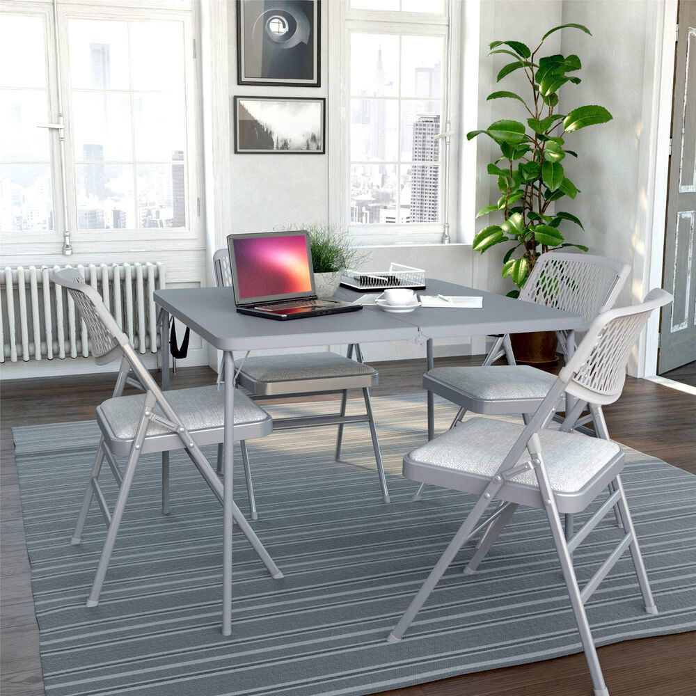 DHP 38.5&quot; Fold-in-Half Card Table with Handle in Gray, , large