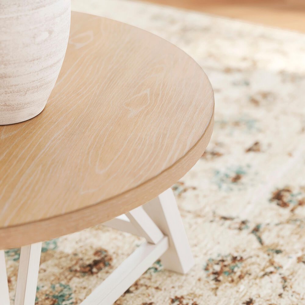 Ashley Fawndell 3-Piece Occasional Table Set in Antiqued White and Light Brown, , large