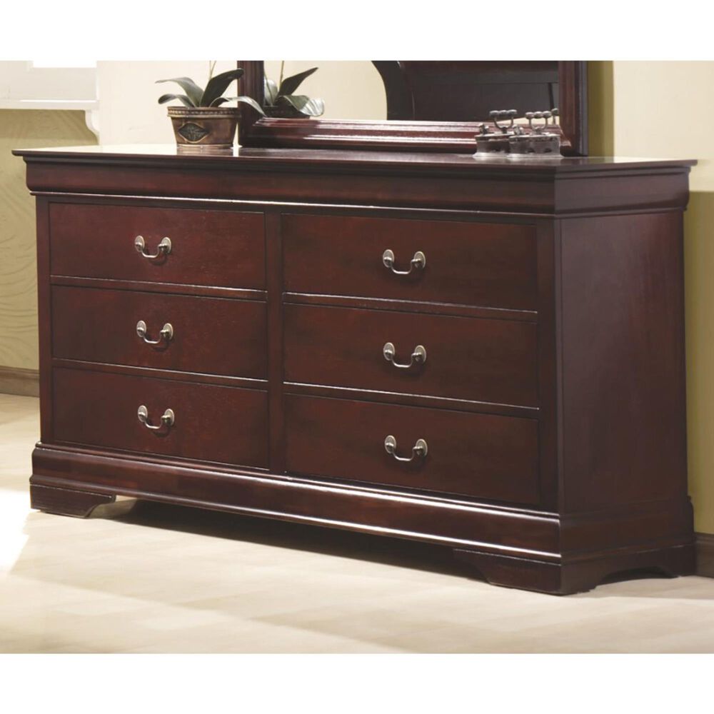 Pacific Landing Louis Philippe 6-Drawer Dresser in Rich Cherry, , large