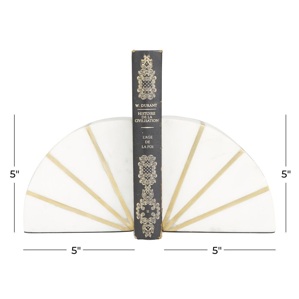 Maple and Jade 5&quot; Decorative Bookend in Matte White, Gray and Gold &#40;Set of 2&#41;, , large
