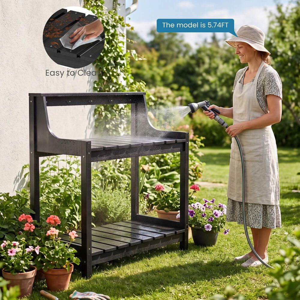 HOMLUX Outdoor Storage Potting Bench in Black, , large