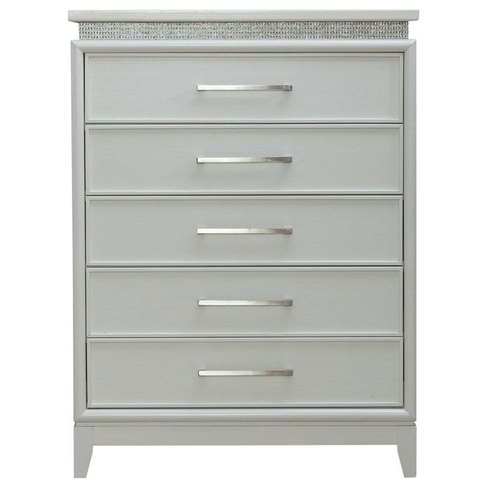 Belle Furnishings Reflections 5-Drawer Chest in Pearl White and Rhinestone, , large