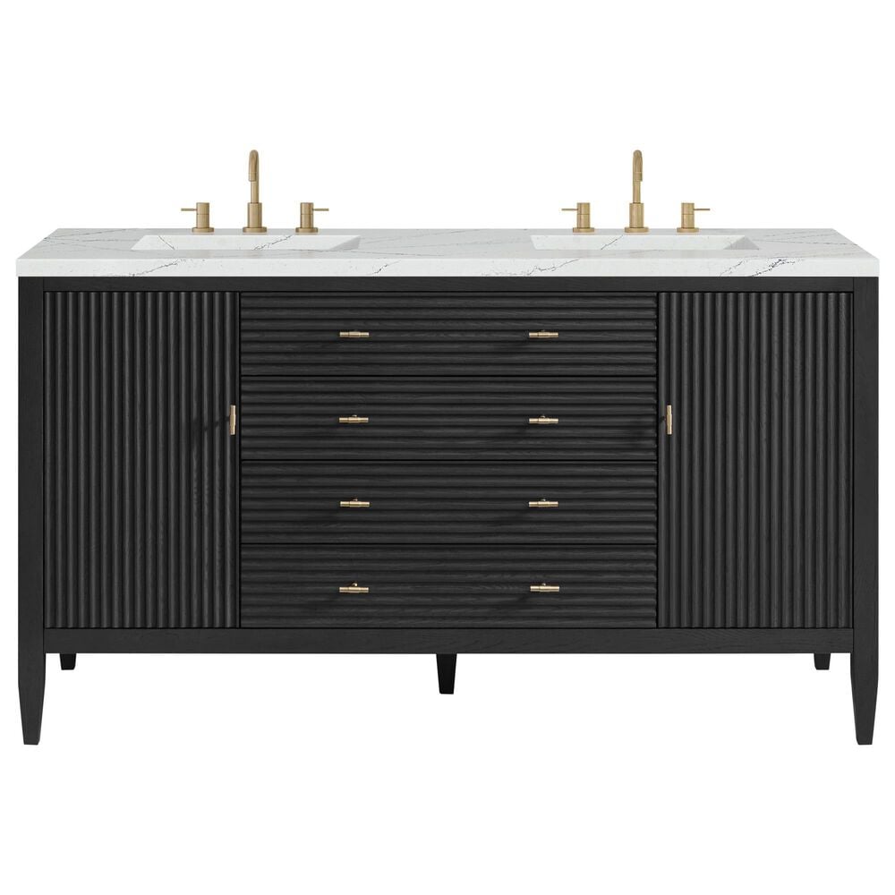 James Martin Vanities Myrrin 60&quot; Double Vanity in Carbon Oak with 3 cm Ethereal Noctis Quartz Top, , large