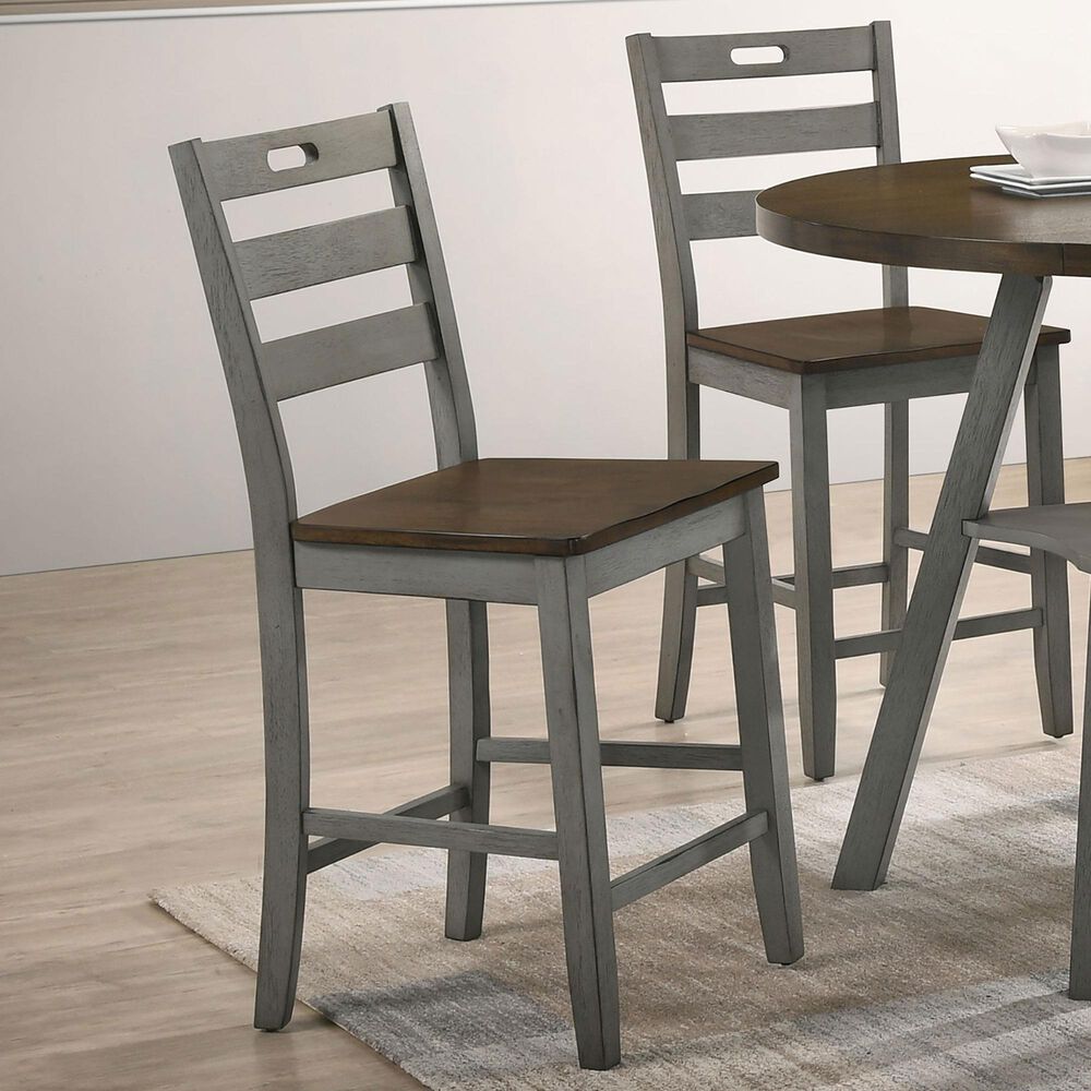 Furniture of America Kermit Counter Chair in Oak/Light Gray &#40;Set of 2&#41;, , large