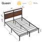 HOMLUX Vintage Queen Platform Bed with Storage LED Headboard in Rustic Brown, , large