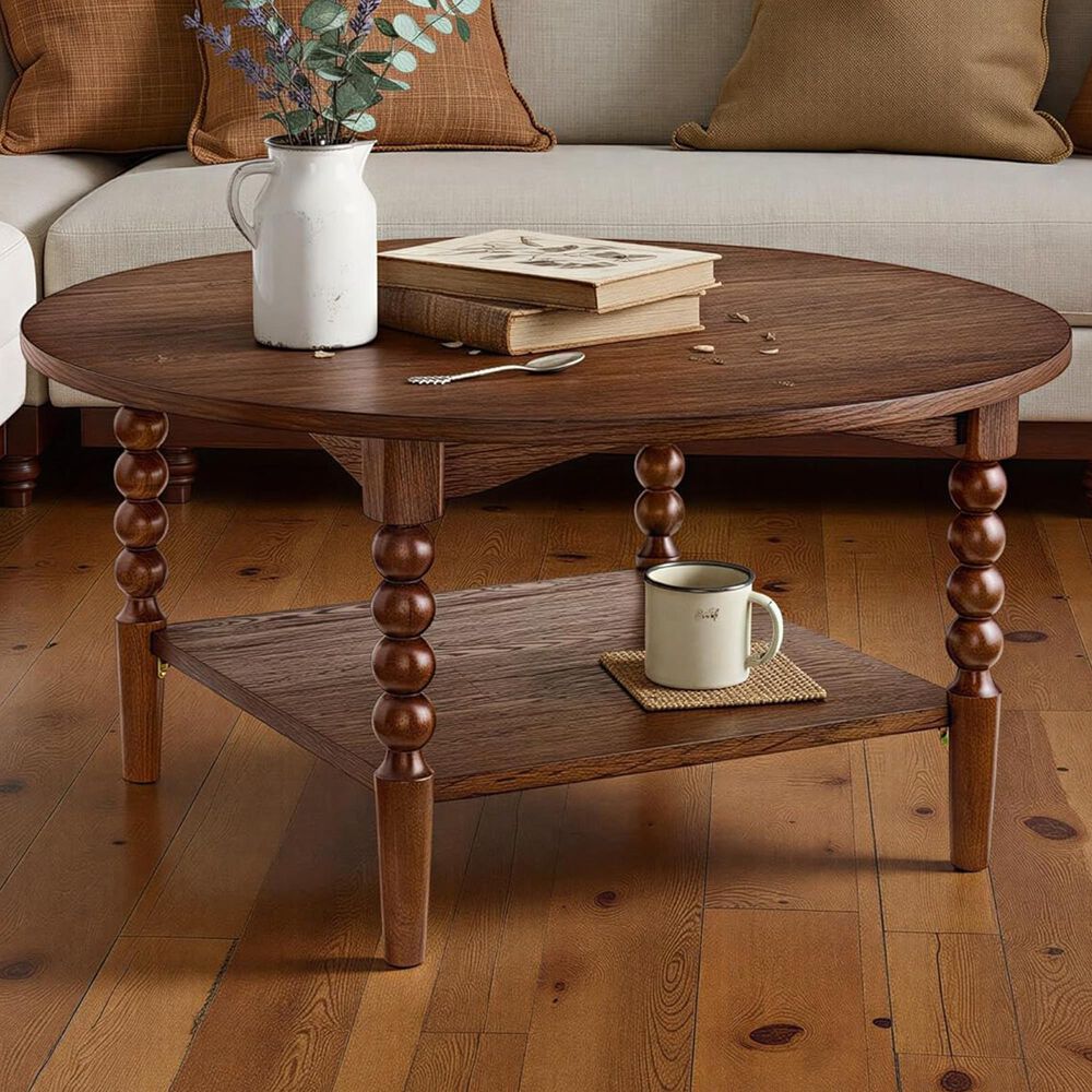 Forma &amp; Co Turn Wood Coffee Table in Cocoa Brown, , large