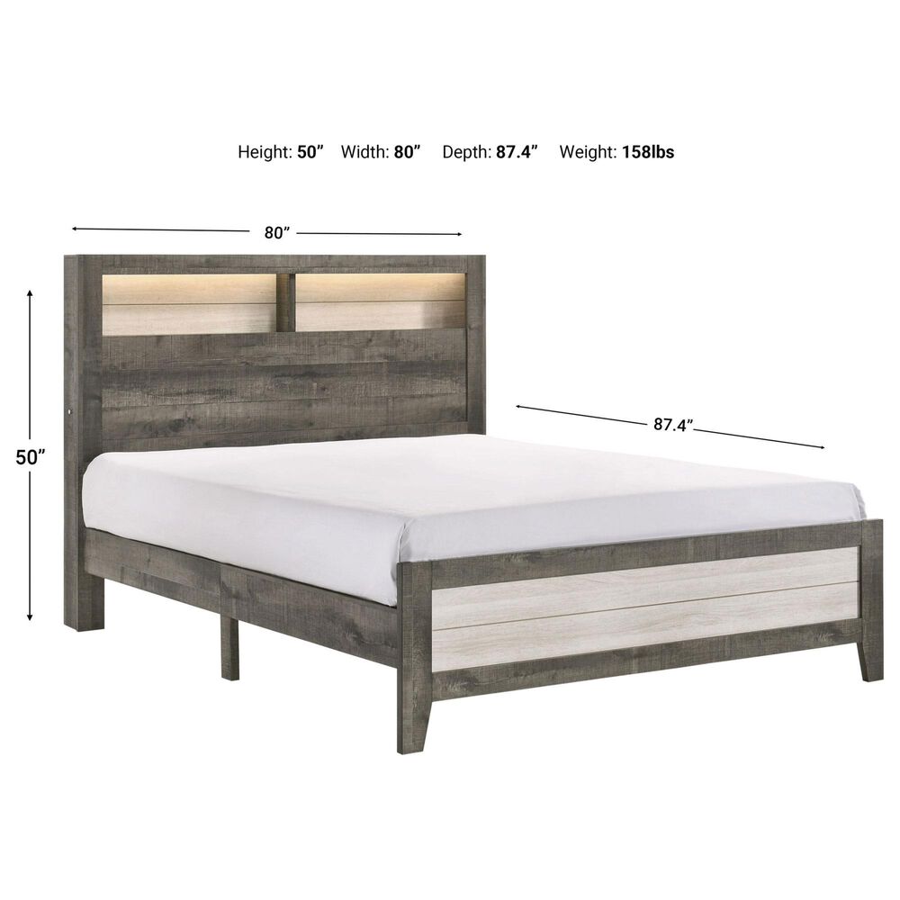 Crown Mark Rhett 3-Piece King Platform Bedroom Set with Two Nightstands in Gray and White, , large