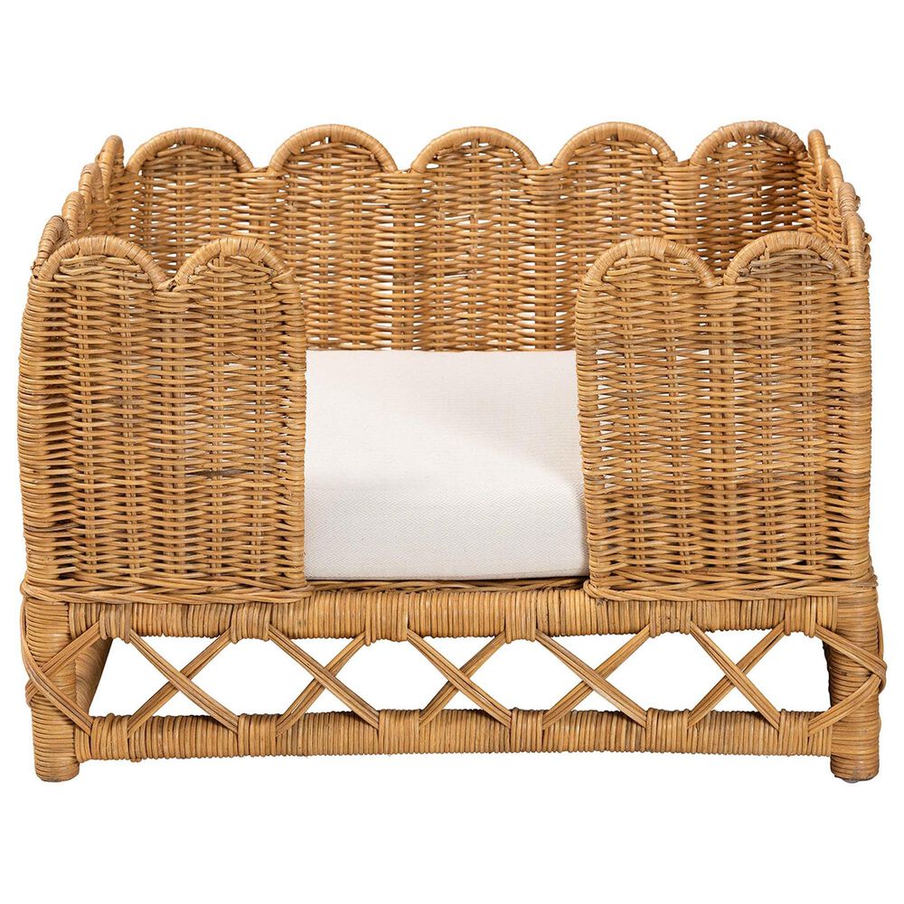 Baxton Studio Palm Rattan Pet Bed with Removable Cushion in Light Honey, , large