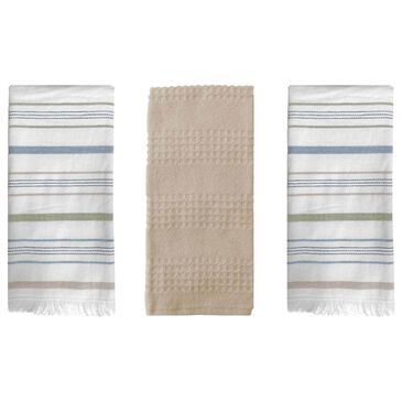 Willow & Hem Marlow Turkish Cotton Kitchen Towel in White, Blue, Tan and Green (Set of 3), , large
