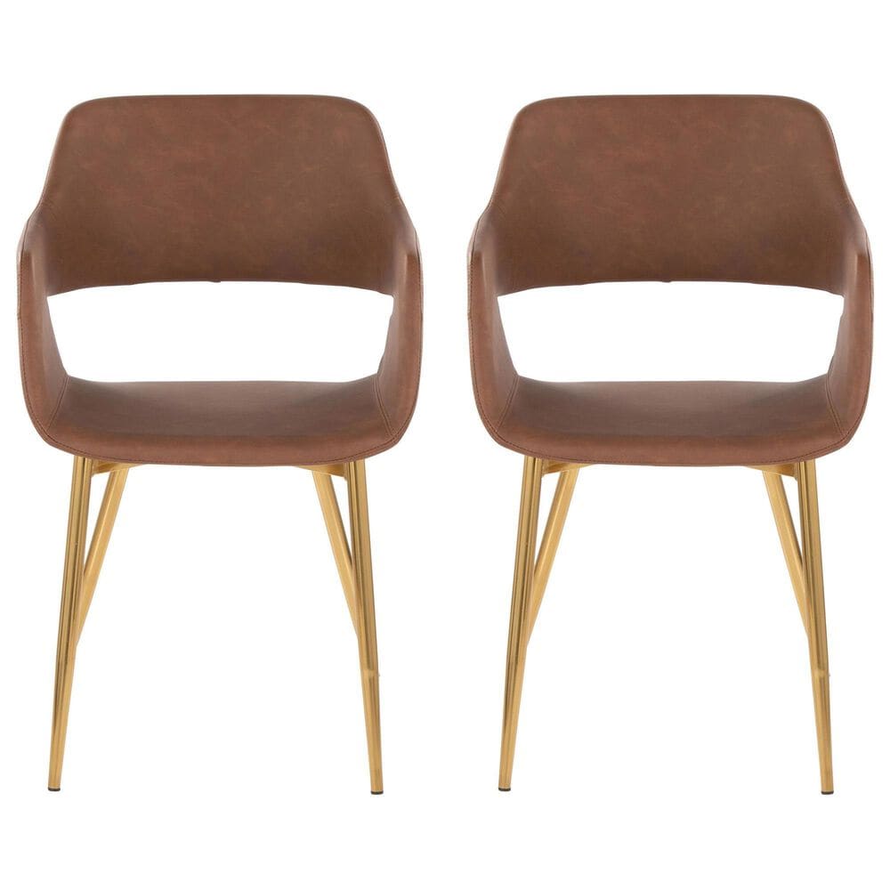 LumiSource Margarite Arm Chair with Brown Faux Leather Cushion in Gold Metal  (Set of 2), , large