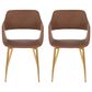 LumiSource Margarite Arm Chair with Brown Faux Leather Cushion in Gold Metal  (Set of 2), , large
