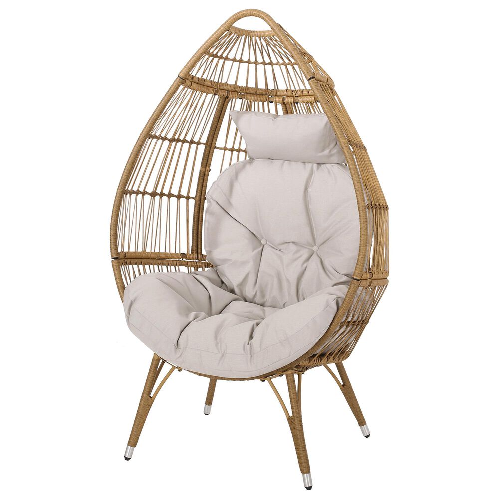 Hearth and Haven Serina Patio Teardrop Chair with Water Resistant Cushion in Natural, , large