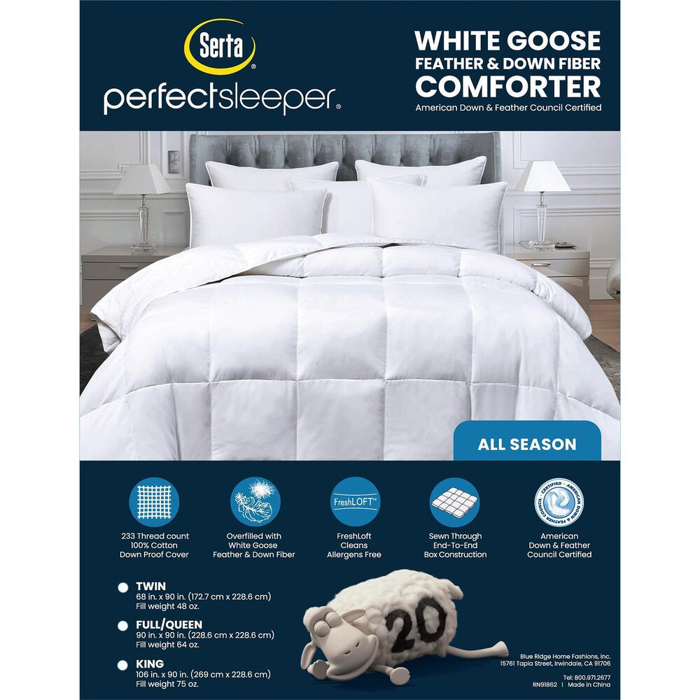Blue Ridge Home Fashions Serta 233 Thread Count Full/Queen All Season Comforter in White Goose, , large