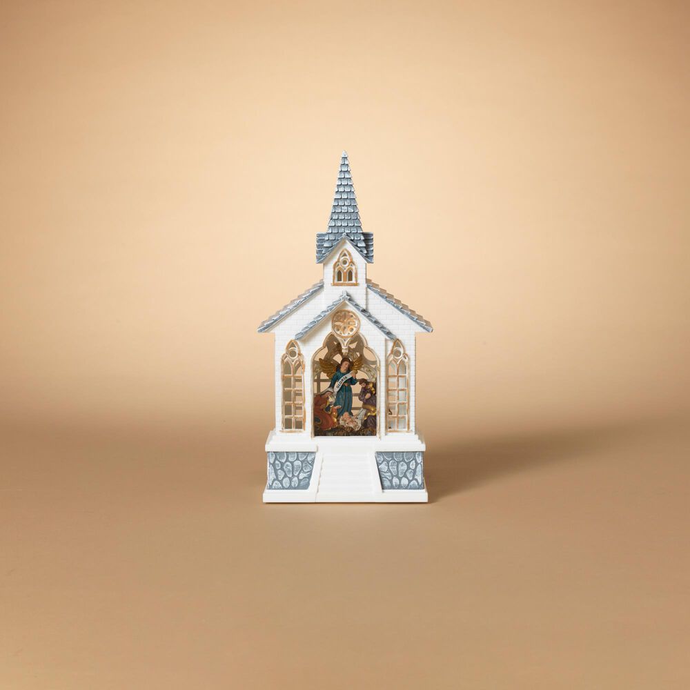 The Gerson Company 11&quot;H Battery-Operated Lighted Spinning Water Globe Church in Gold, Sliver and White, , large
