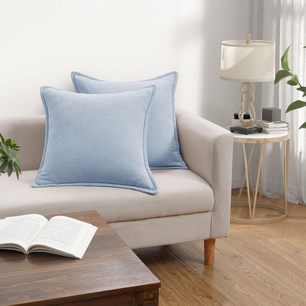 BCP Home 20" x 20" Chenille Throw Pillow in Cashmere Blue (Set of 2), , large