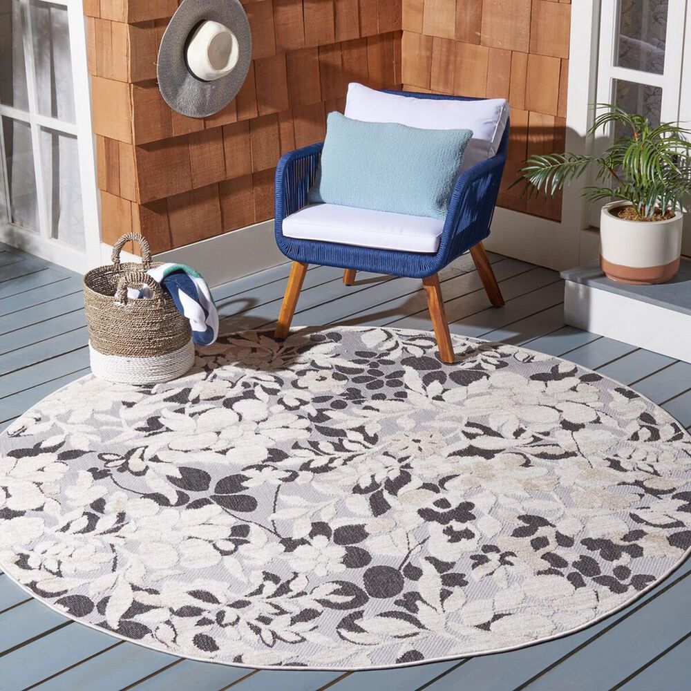 Safavieh Cabana CBN672A 6&#39;7&quot; Round Ivory and Charcoal Indoor/Outdoor Area Performance Rug, , large
