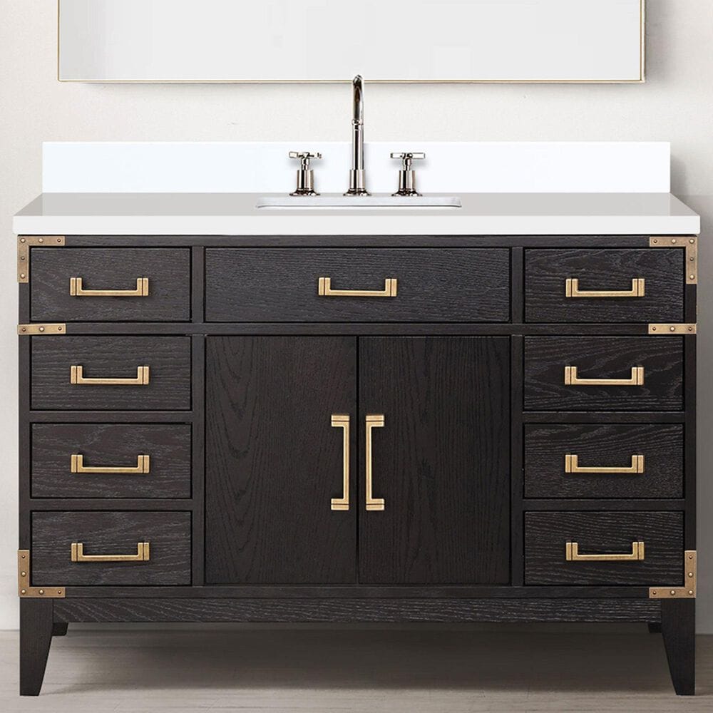 Lexora Home Laurel 48&quot; Single Bathroom Vanity in Black Oak with White Quartz Top and Rectangular Sink, , large