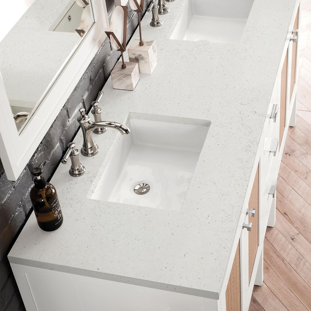 James Martin Vanities Addison 72&quot; Double Bathroom Vanity in Glossy White with 3 cm Lime Delight Quartz Top and Rectangular Sinks, , large