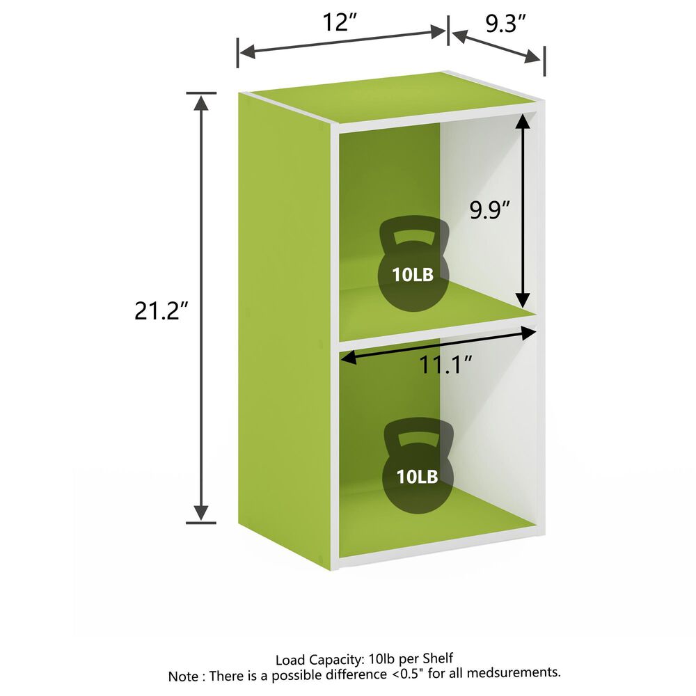 HOMLUX 2-Tier Open Shelf Bookcase in Green and White, , large