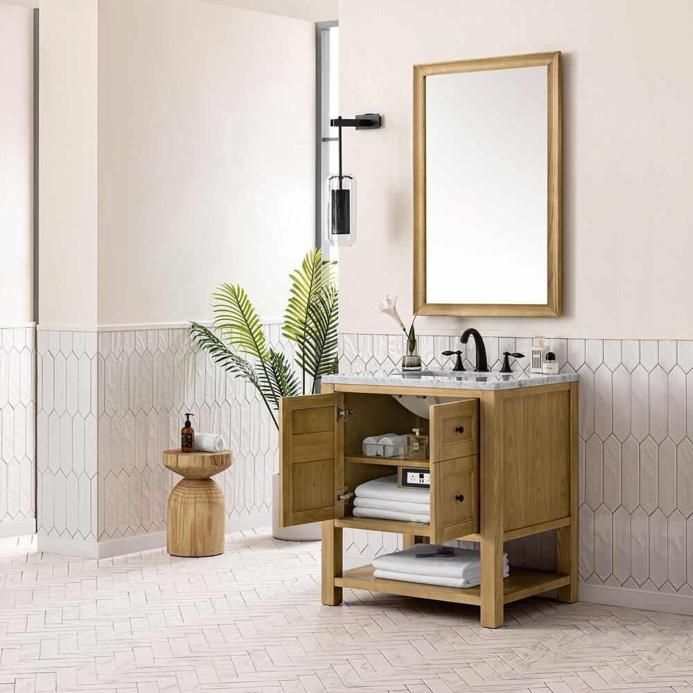James Martin Vanities Breckenridge 30&quot; Single Bathroom Vanity in Light Natural Oak with 3 cm Carrara White Marble Top and Rectangular Sink, , large