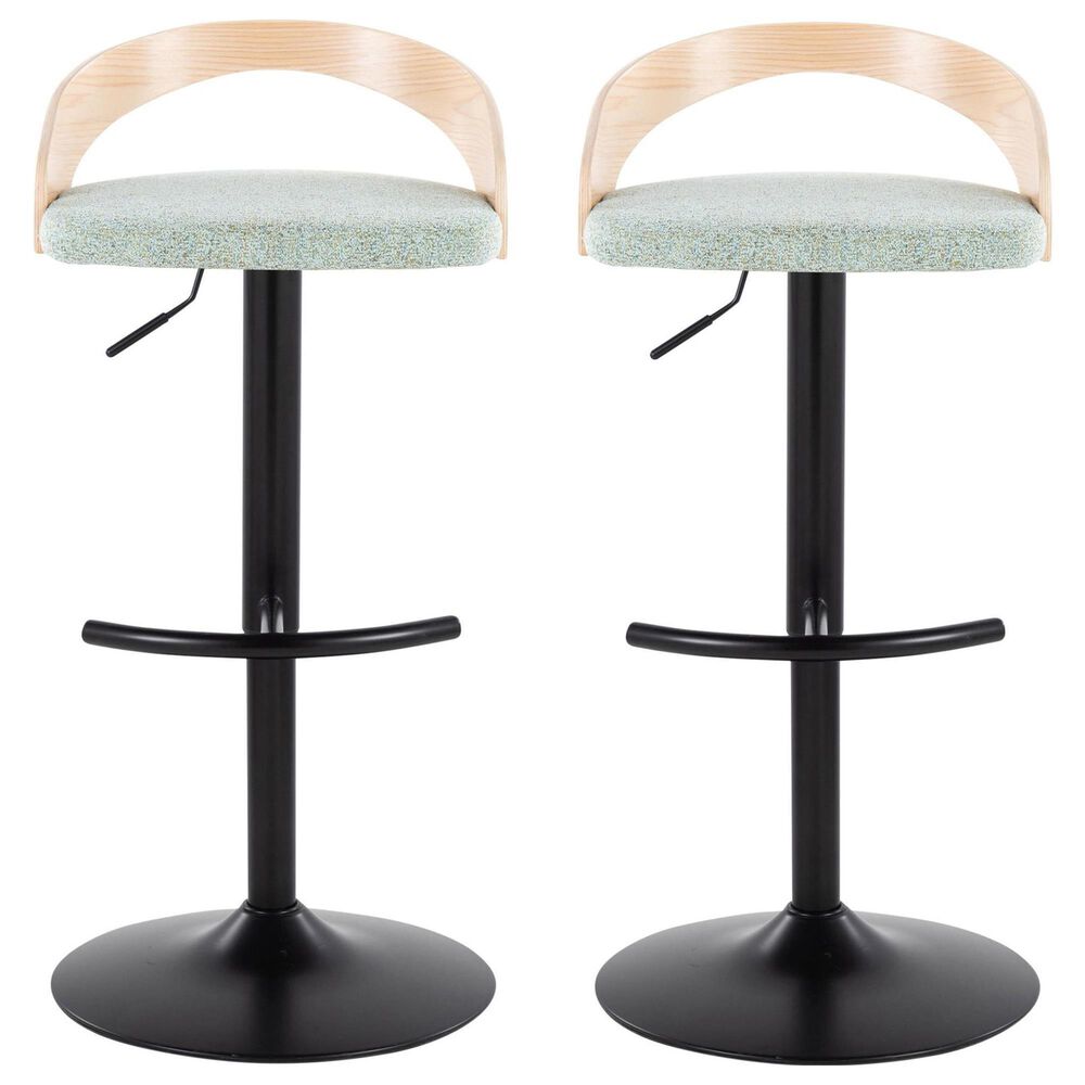 LumiSource Grotto Swivel Barstool with Light Green Fabric Upholstery in Black and Natural (Set of 2), , large