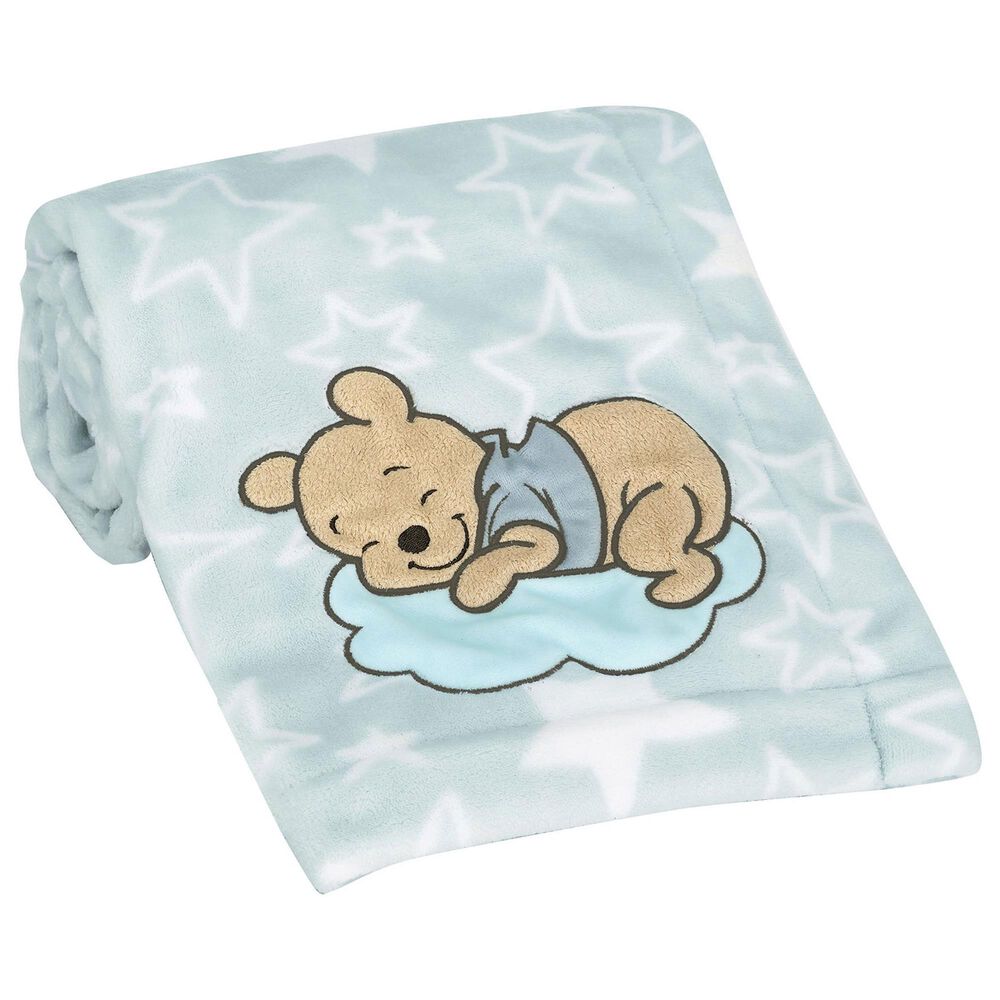 Lambs and Ivy Starlight Pooh Baby Blanket in Blue, Brown and Yellow, , large