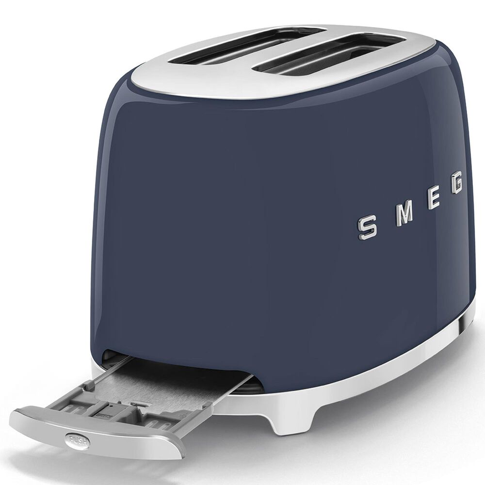 SMEG Retro-Style 2-Slice Toaster in Glossy Navy Blue and Polished Chrome, , large