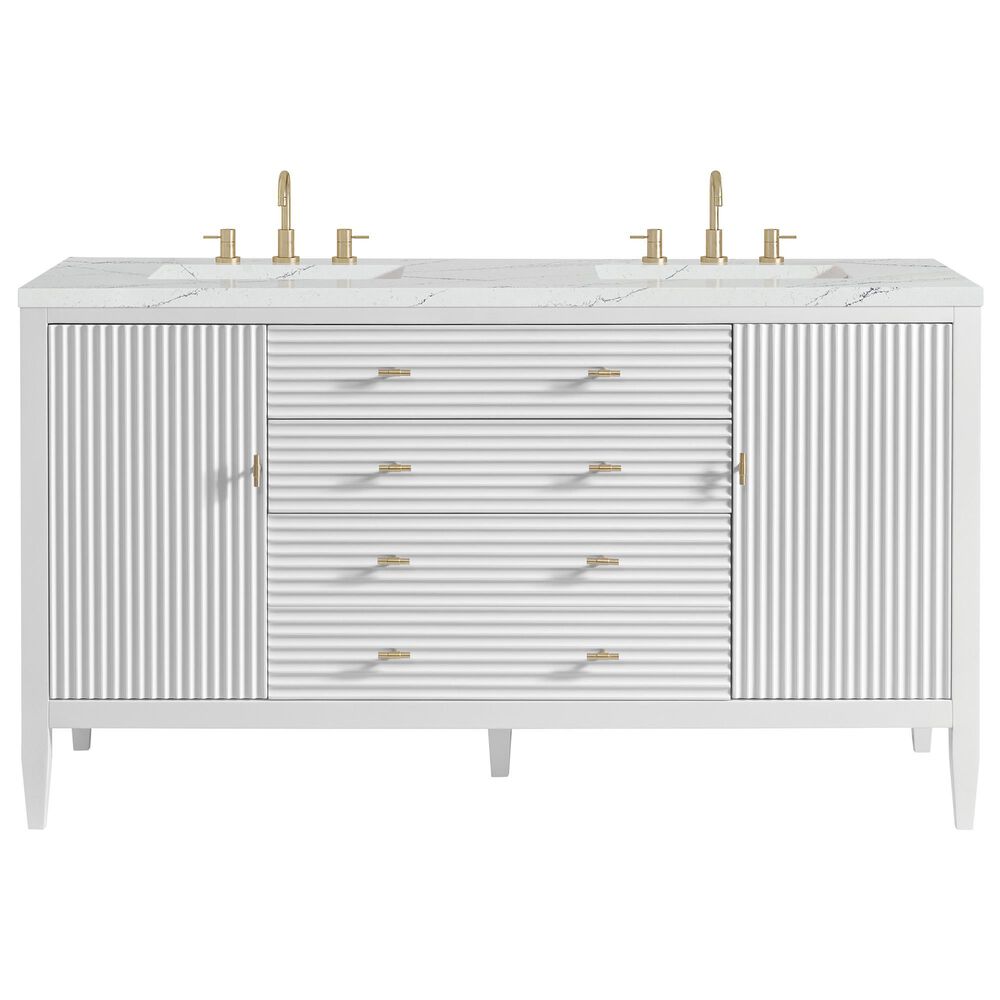 James Martin Vanities Myrrin 60&quot; Double Vanity in Bright White with 3 cm Ethereal Noctis Quartz Top, , large