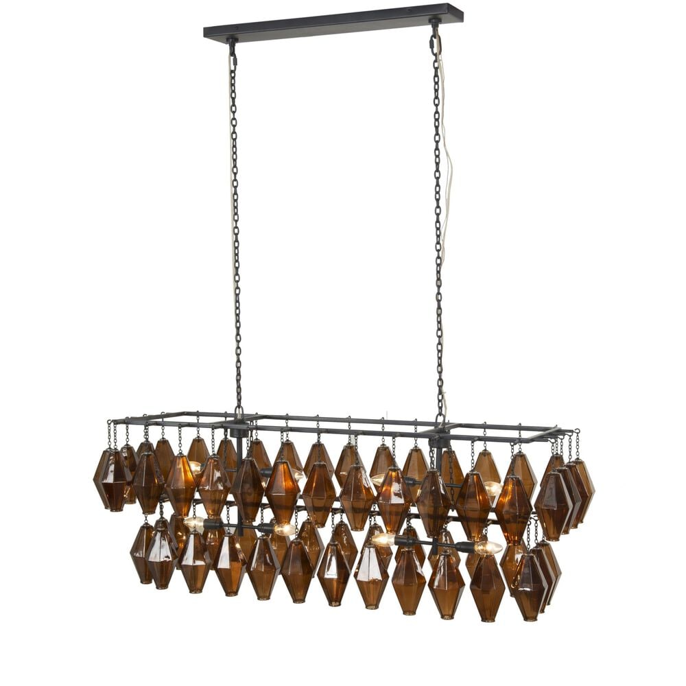 Four Hands Adeline 52" Rectangular Chandelier in Amber Glass and Antiqued Iron, , large
