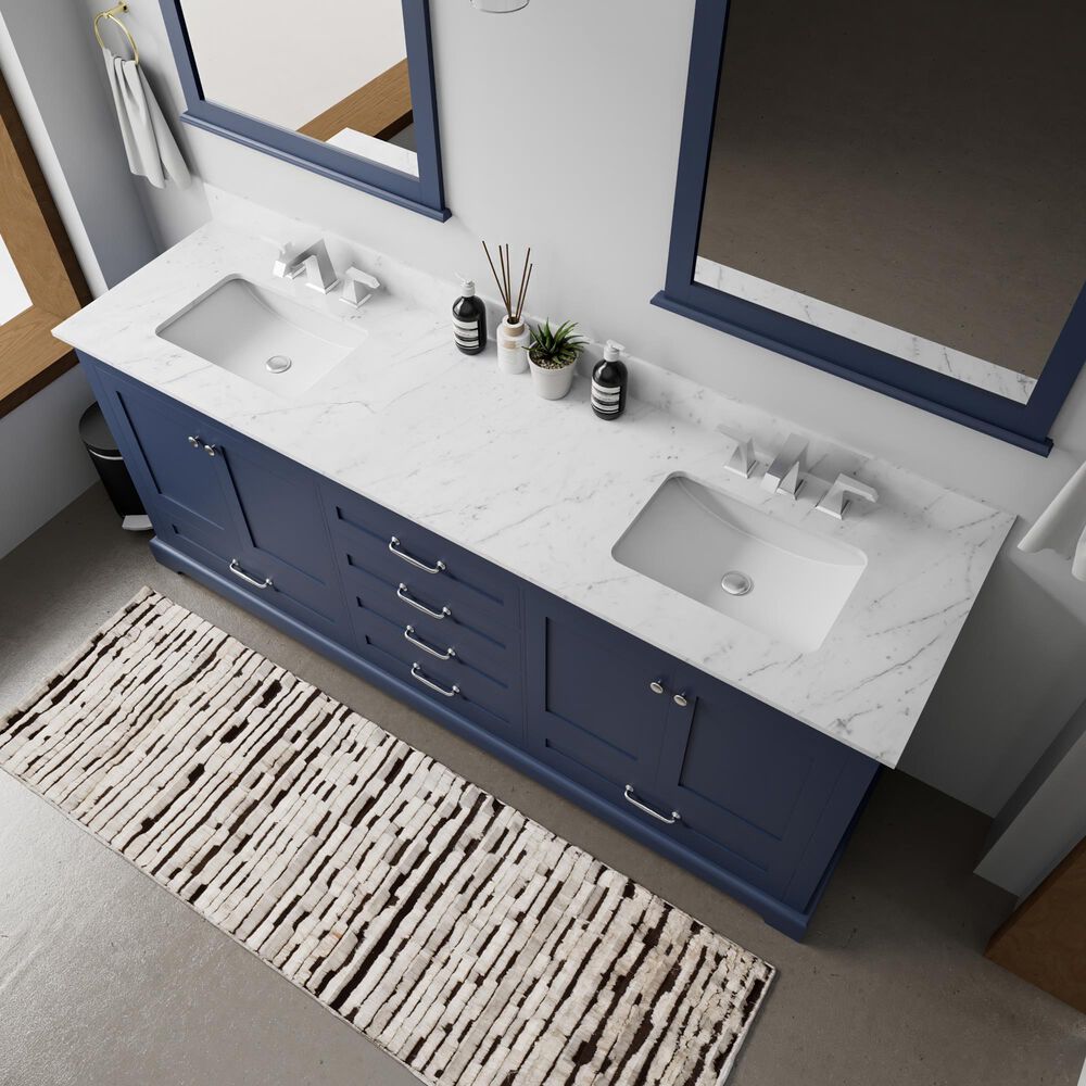Lexora Home Dukes 80&quot; Double Bathroom Vanity in Navy Blue with 2 cm White Carrara Marble Top and Rectangular Sinks, , large