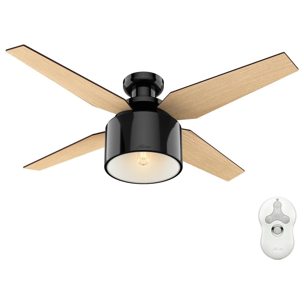 Hunter Cranbrook Low Profile 52&quot; Ceiling Fan with Light in Gloss Black, , large