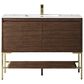 James Martin Vanities Mantova 47.3" Single Vanity in Mid-Century Walnut and Champagne Brass with 3 cm Glossy White Composite Stone Top and Rectangular Sink, , large