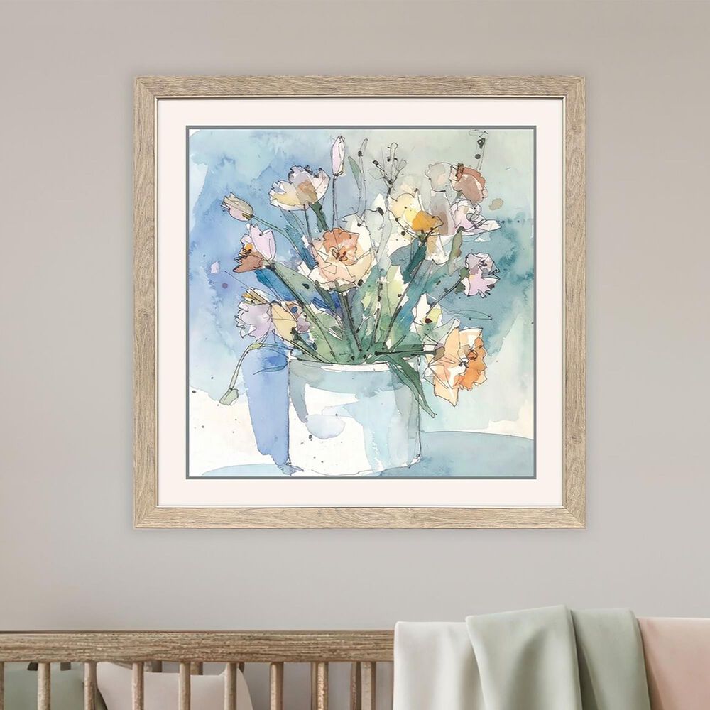 Paragon 30" Square White Flower Pot II Wall Art in Blue, , large