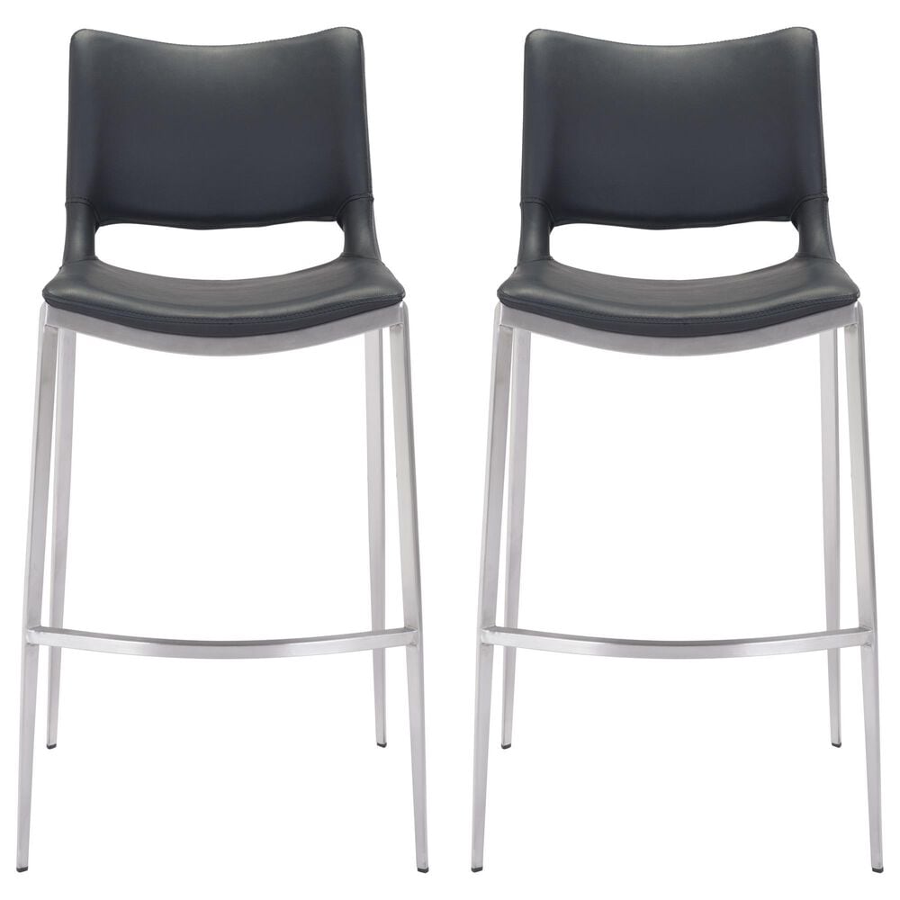 Zuo Modern Ace Bar Chair in Black and Silver &#40;Set of 2&#41;, , large