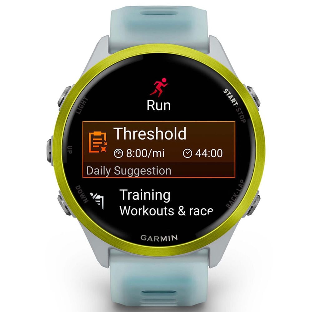 Garmin Forerunner 570 47mm Amp Yellow Aluminum Case with Translucent Whitestone and Turquoise Band, , large