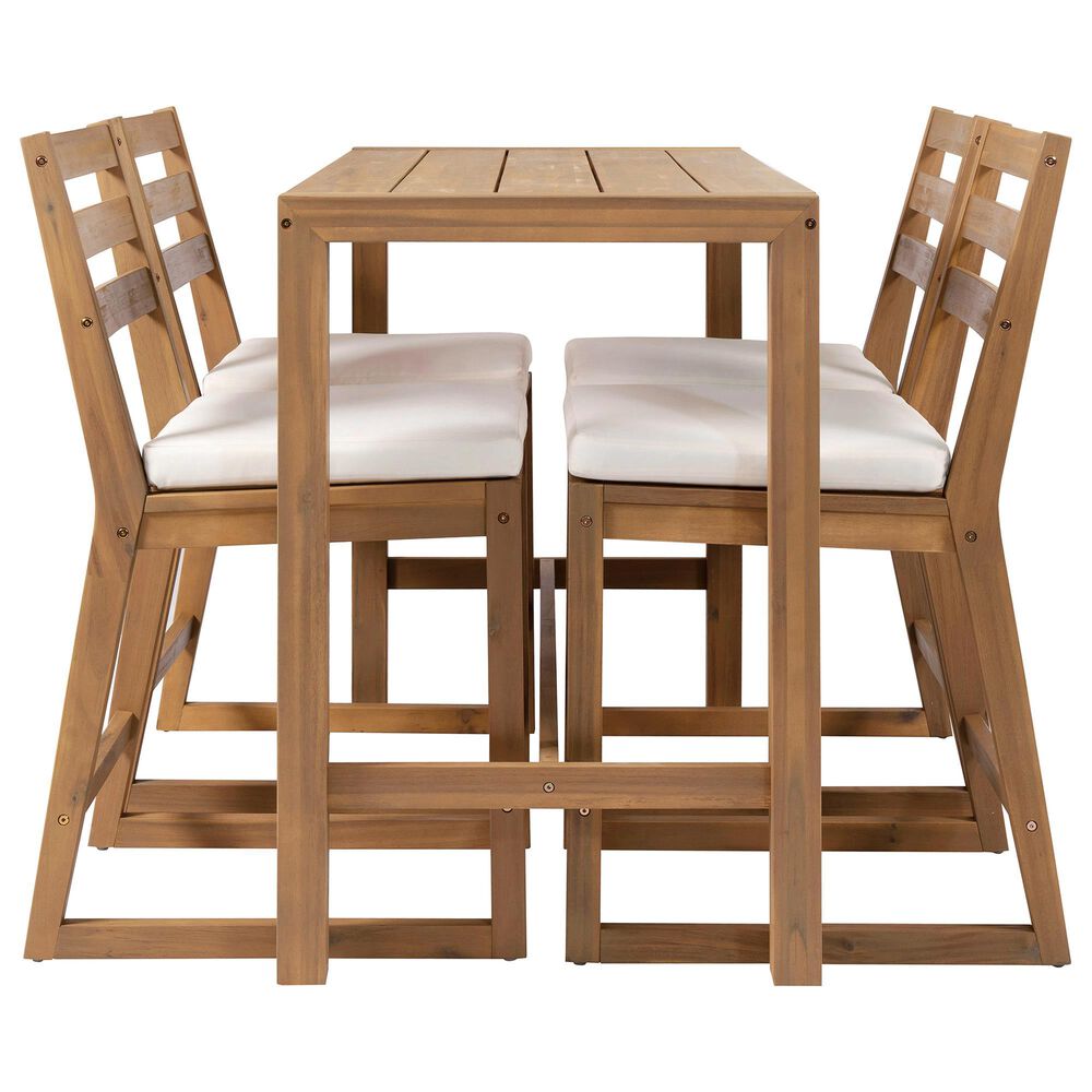 HOMLUX 5-Piece Patio Bar Set with 52" Rectangular Light Teak Table in Beige, , large